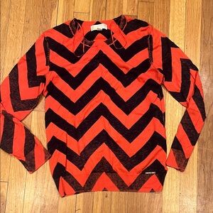 Michael Kors orangey, red and Black Chevron Top